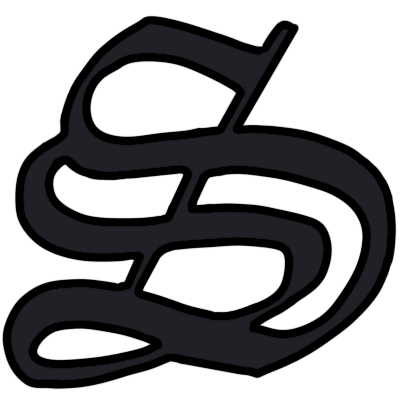 A black capital 'S' in a Gothic font